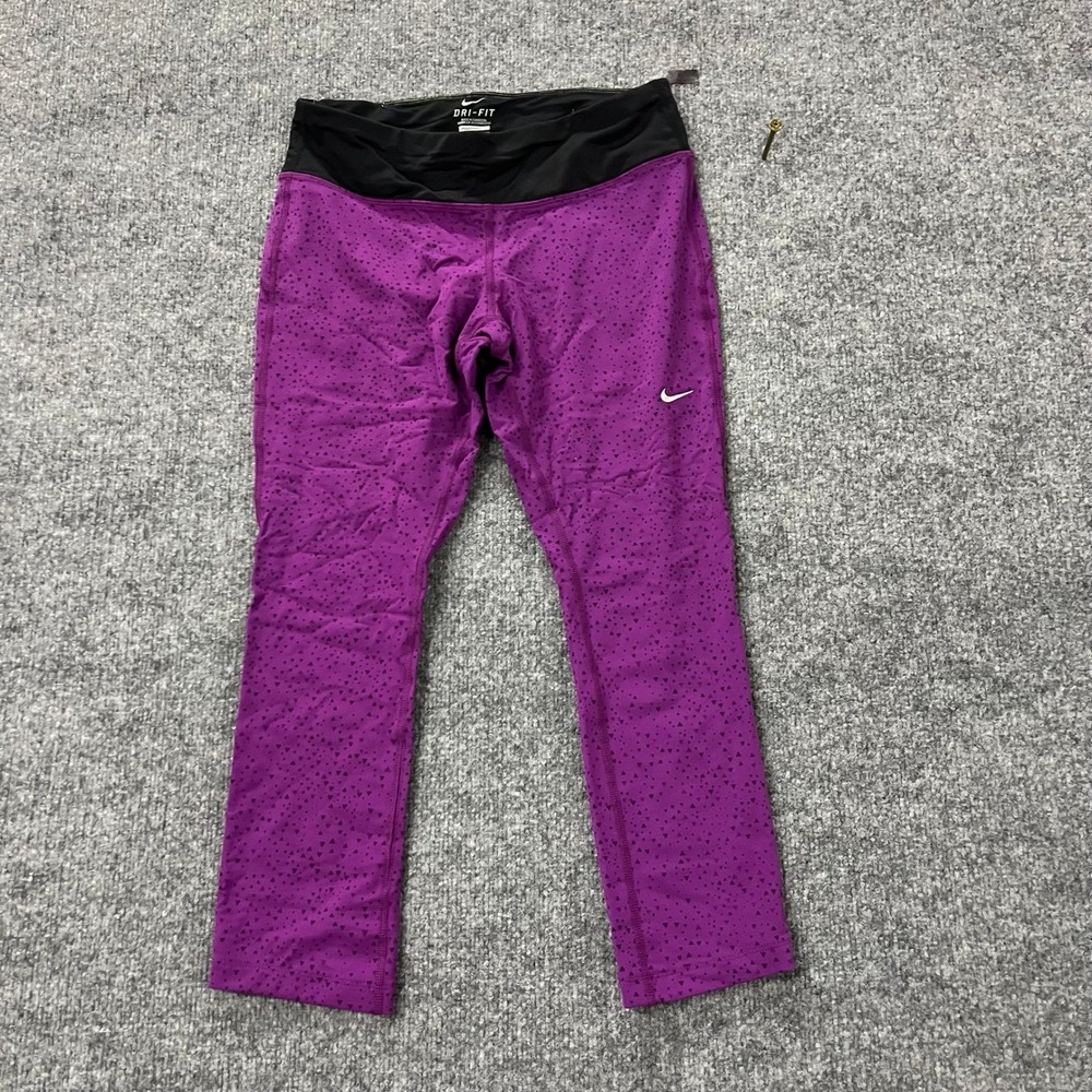 Nike Leggings Womens Size M Purple Geometric Dri-Fit Cropped Athletic Yoga Snag